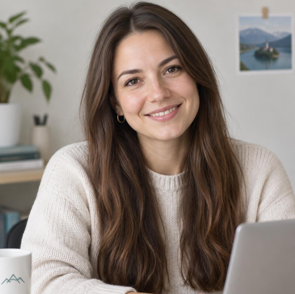 Smiling young woman with long brown hair portrait