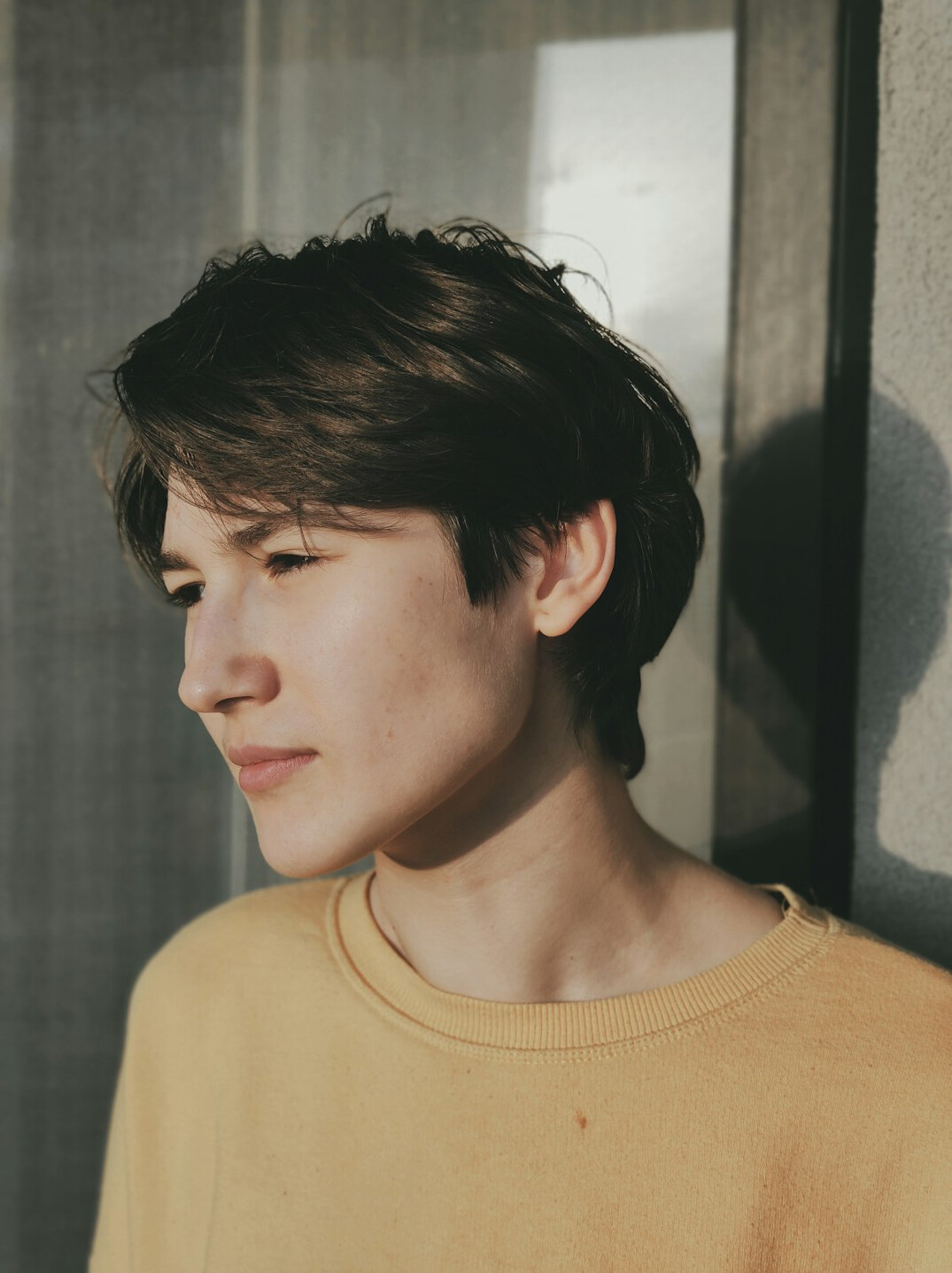 Young man with short brown hair portrait